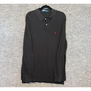 Polo Ralph Lauren Polo Shirt Mens Large Black Red Pony Long Sleeve Stretch Y2K